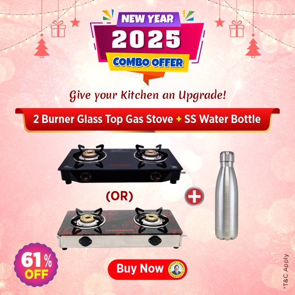 Buy Sowbaghya Compact 2B Glass Top Gas Stove - Vasanth & Co